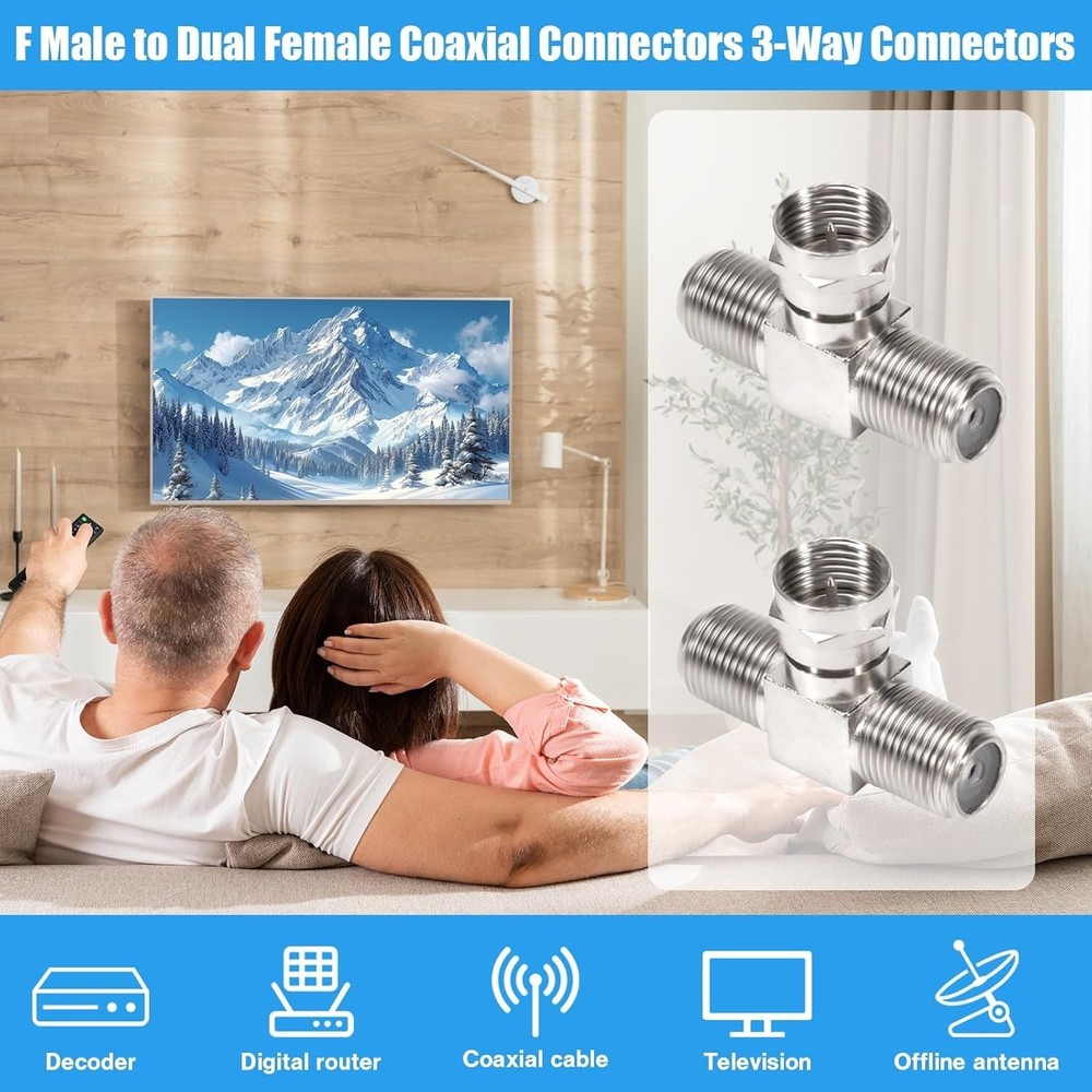 Easy Install Coaxial Cable Splitters 2 Pack for Multiple Devices
