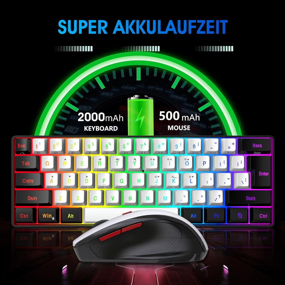 2.4G Wireless Gaming Keyboard and Mouse Combo, Include Mini 60% Merchanical Feel