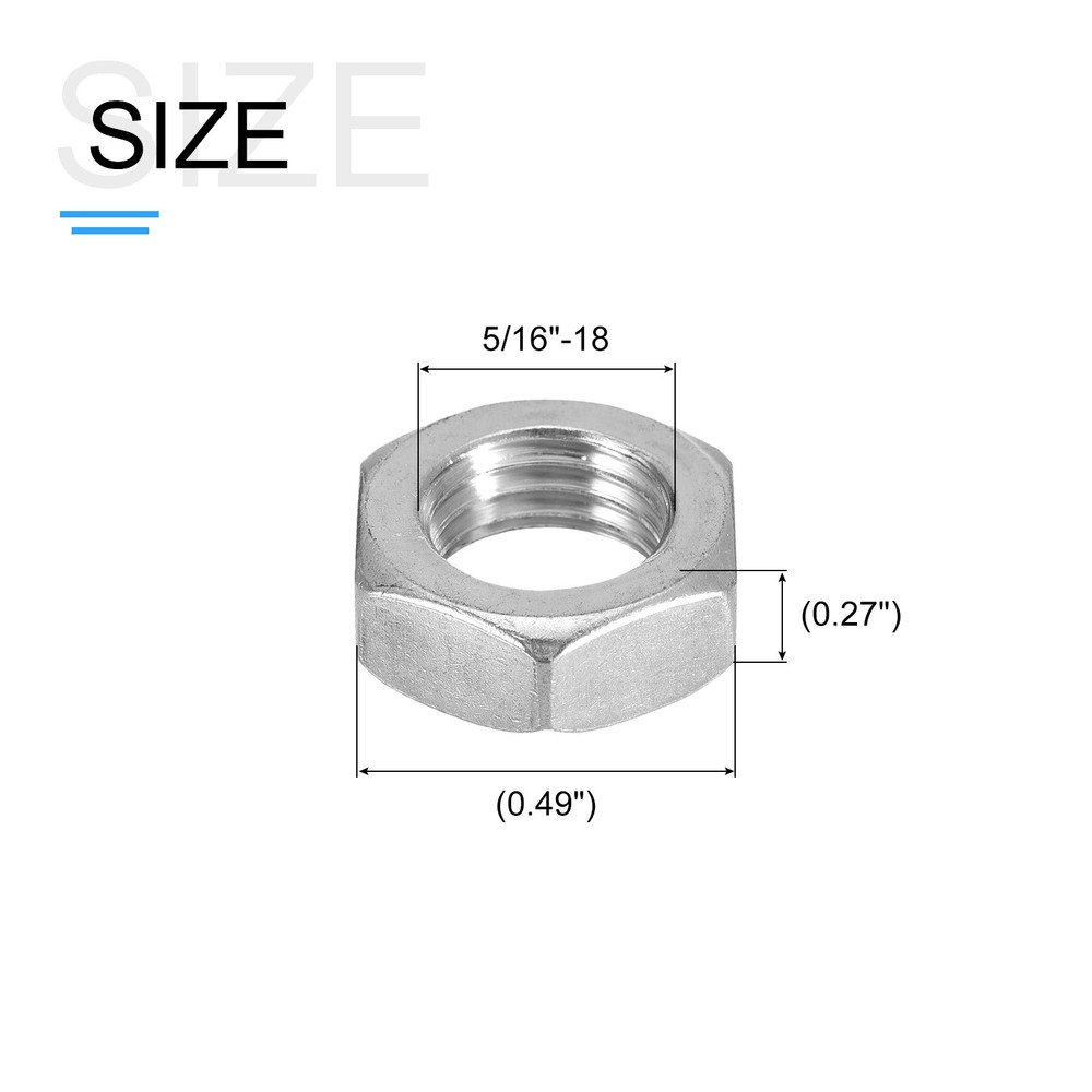 Hex Nuts (5/16"-18) 5Pcs 316 Steel Coarse Thread Nut Silver