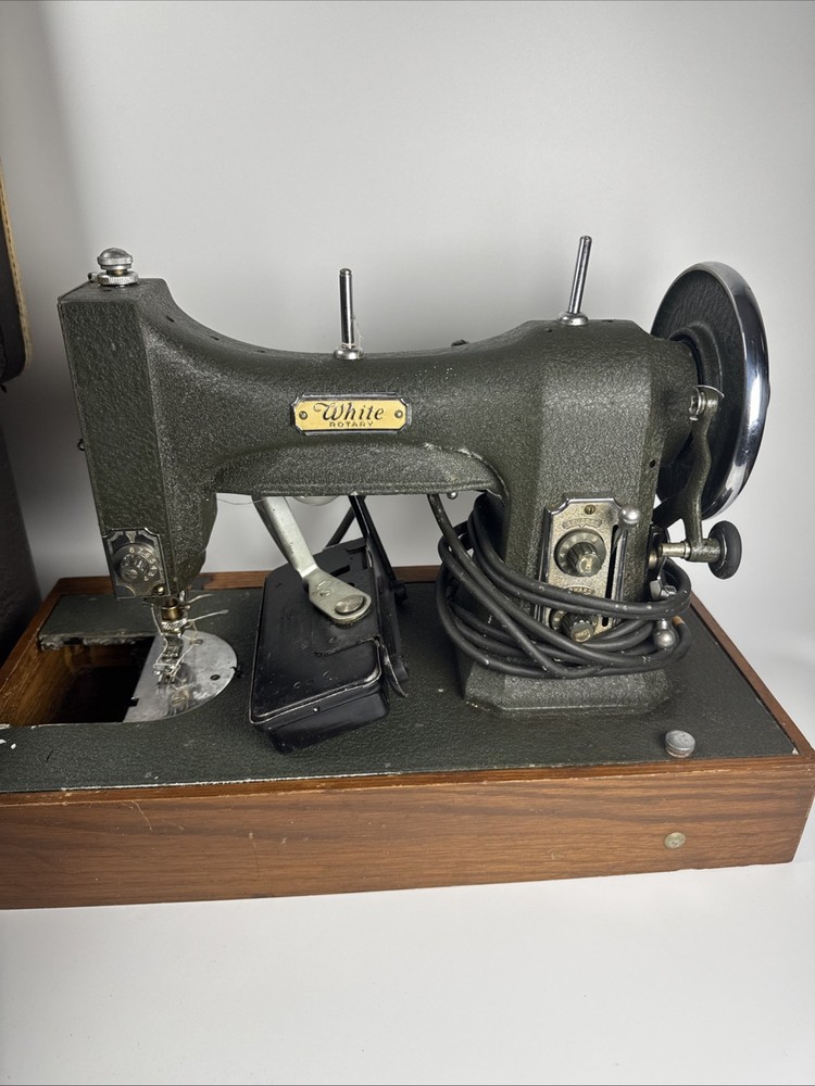 Vintage White Rotary Sewing Machine w/ Case Untested