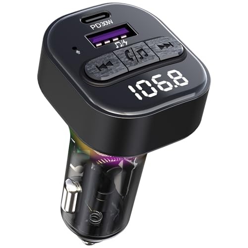 Bluetooth 5.3 FM Transmitter for Car, Bluetooth Car Adapter with Type-C Black