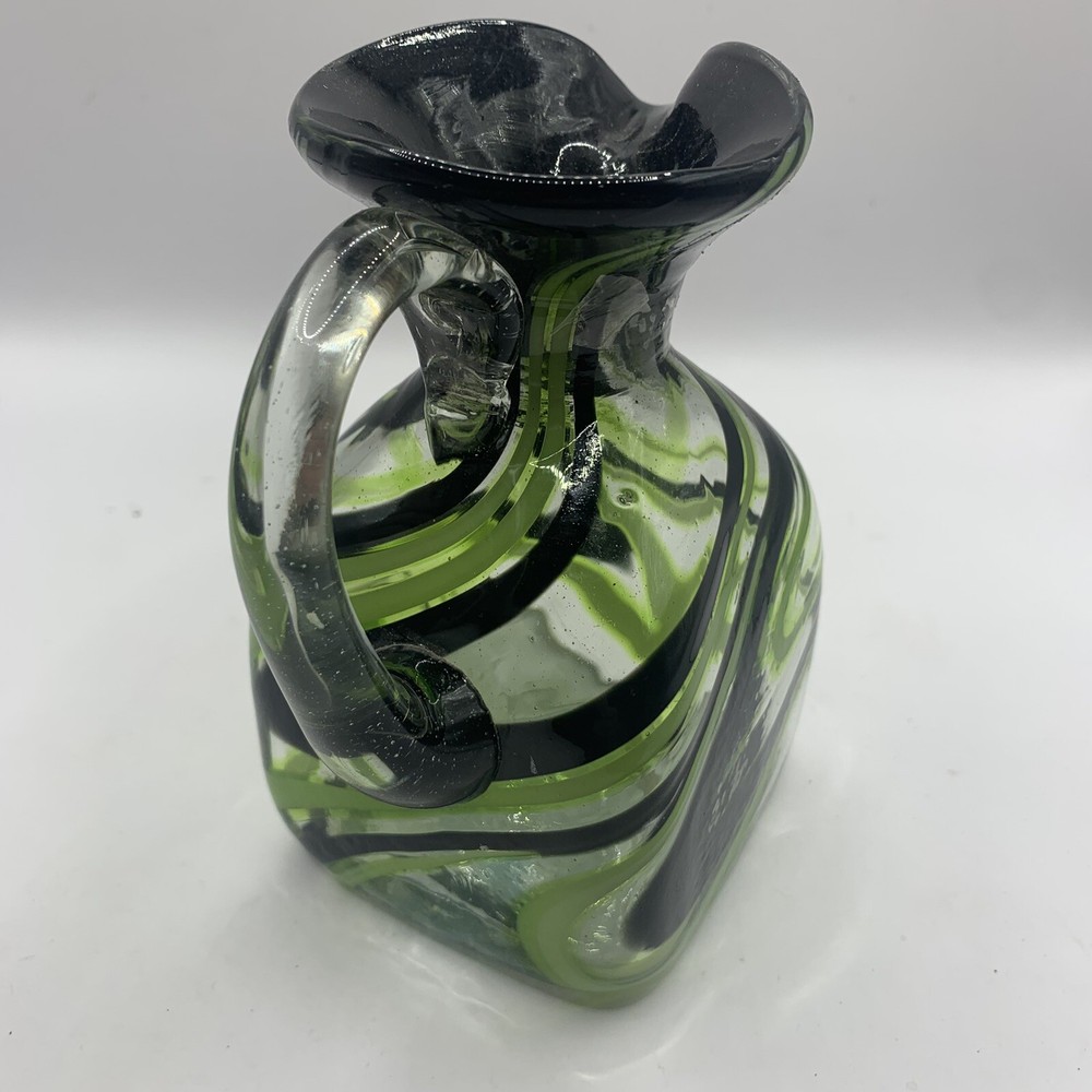 Hand Blown Swirl Glass Pitcher 5 Inch Single Finger Loop