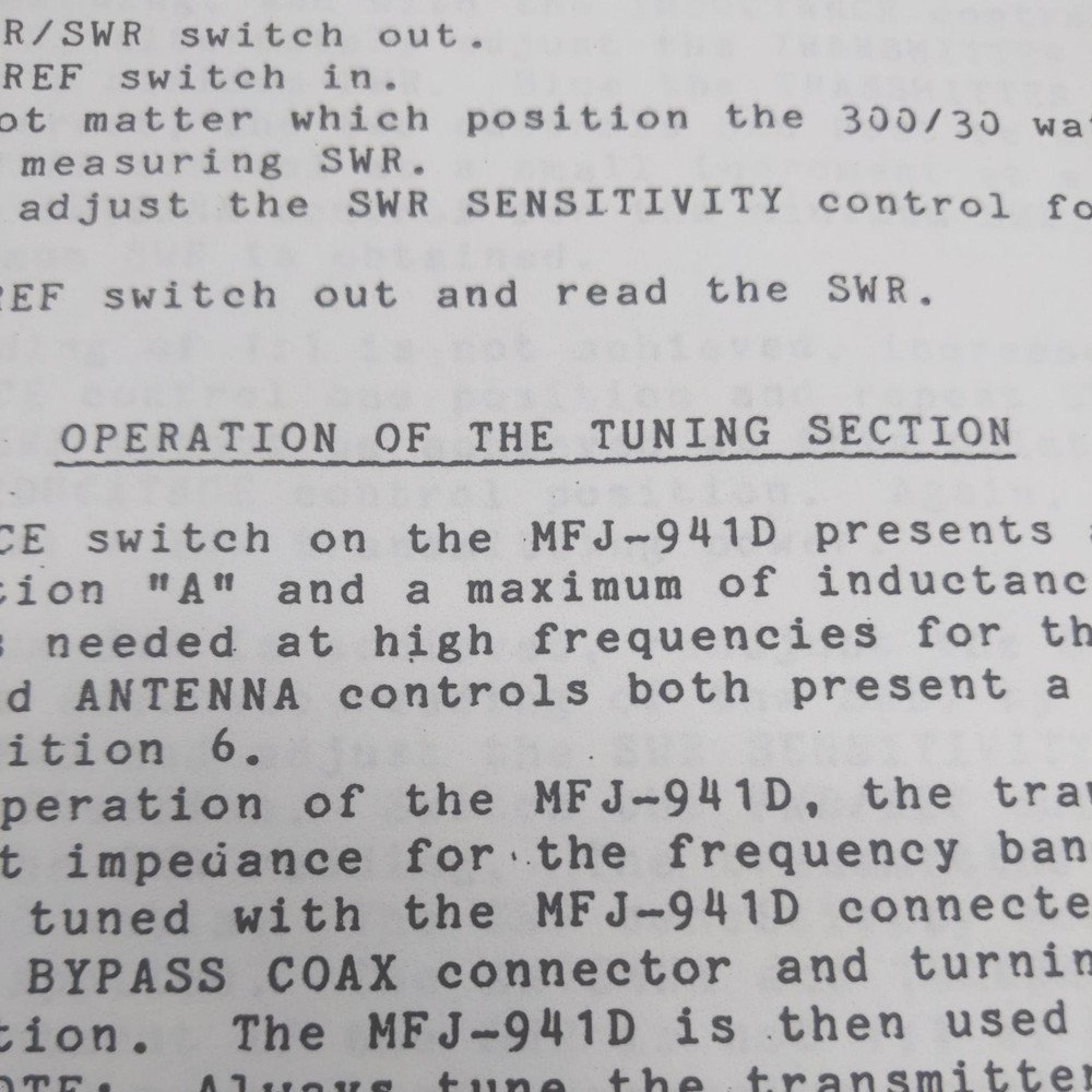 MFj-941D Versa Tuner II Manual, Original