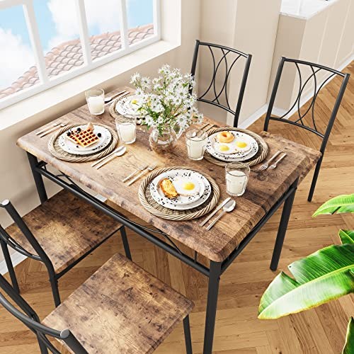 5-Piece Wood Dining Table Set for 4, Rectangular Table and 4 Chairs Brown