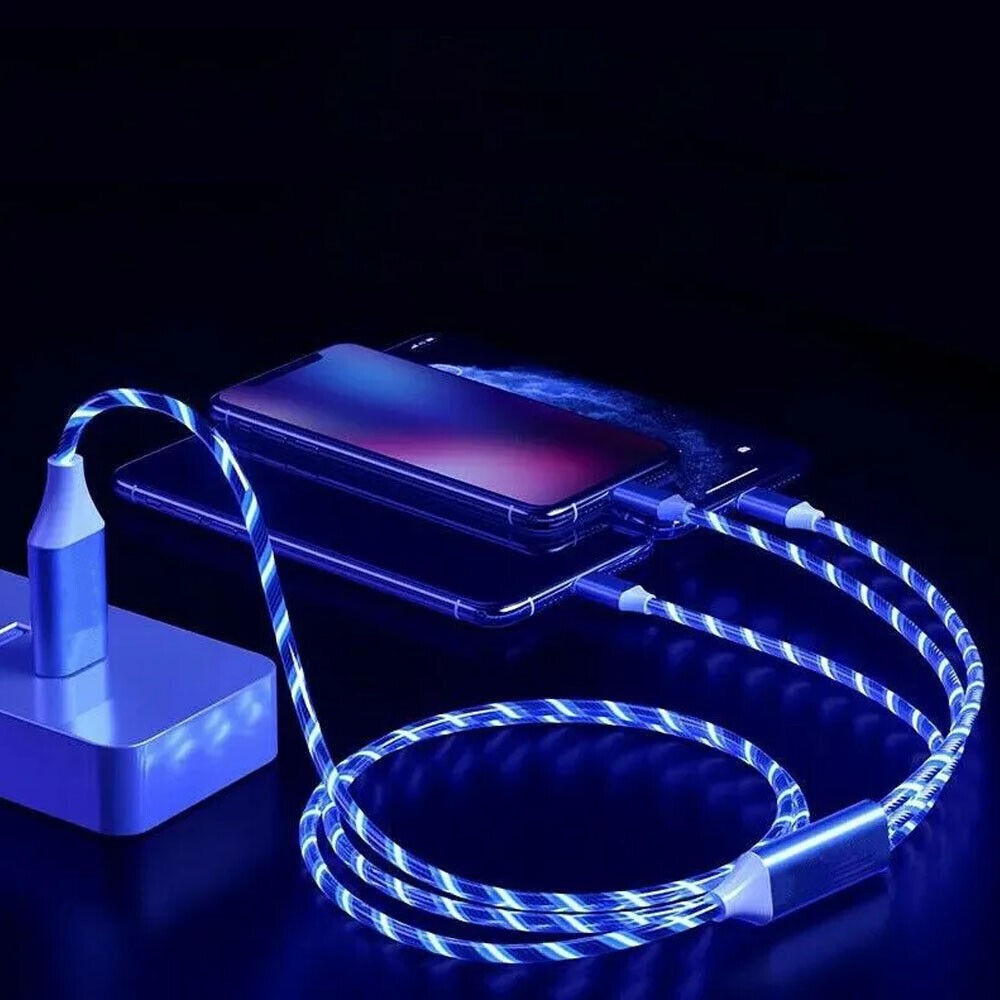 Light Up Flowing Led Type C  Fast Charging Charger Cable For iphone Samsung