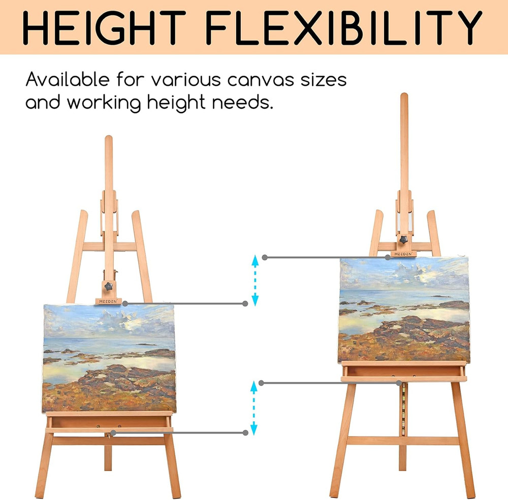 Large Painters Easel Adjustable Solid Beech Wood Artist Easel, Studio Easel for