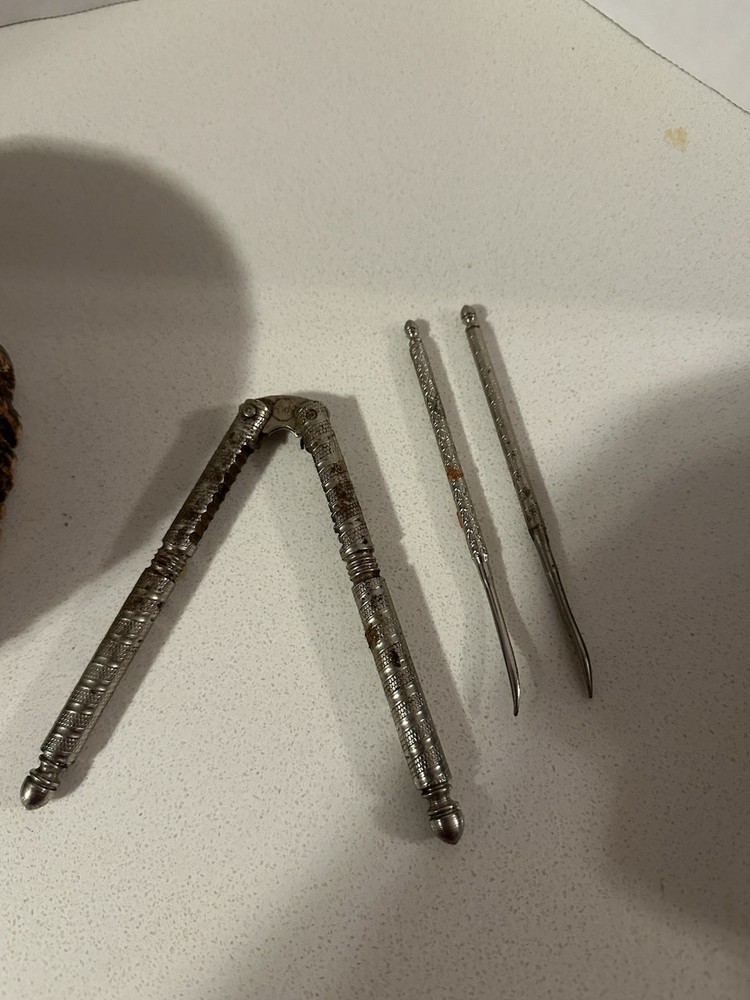 Vintage Nut Bowl Rustic Edge Tree Bark Set with 1 Nutcracker & 2 Picks