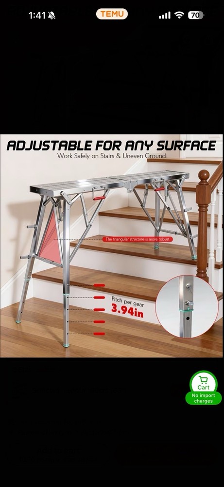 63” Portable Folding Scaffolding PlatformWork Bench Scaffold -Adjustable Height