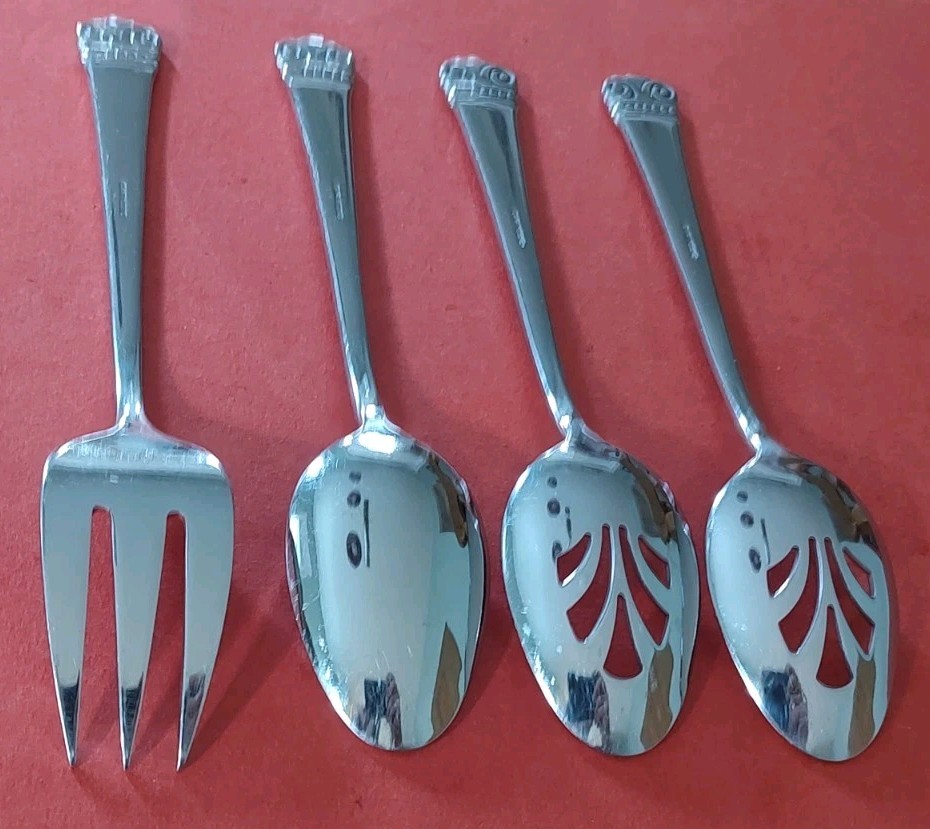 4pc Oneida 18/10 MELODIA Stainless SERVING FORK Pierced & Solid TABLE SPOONS