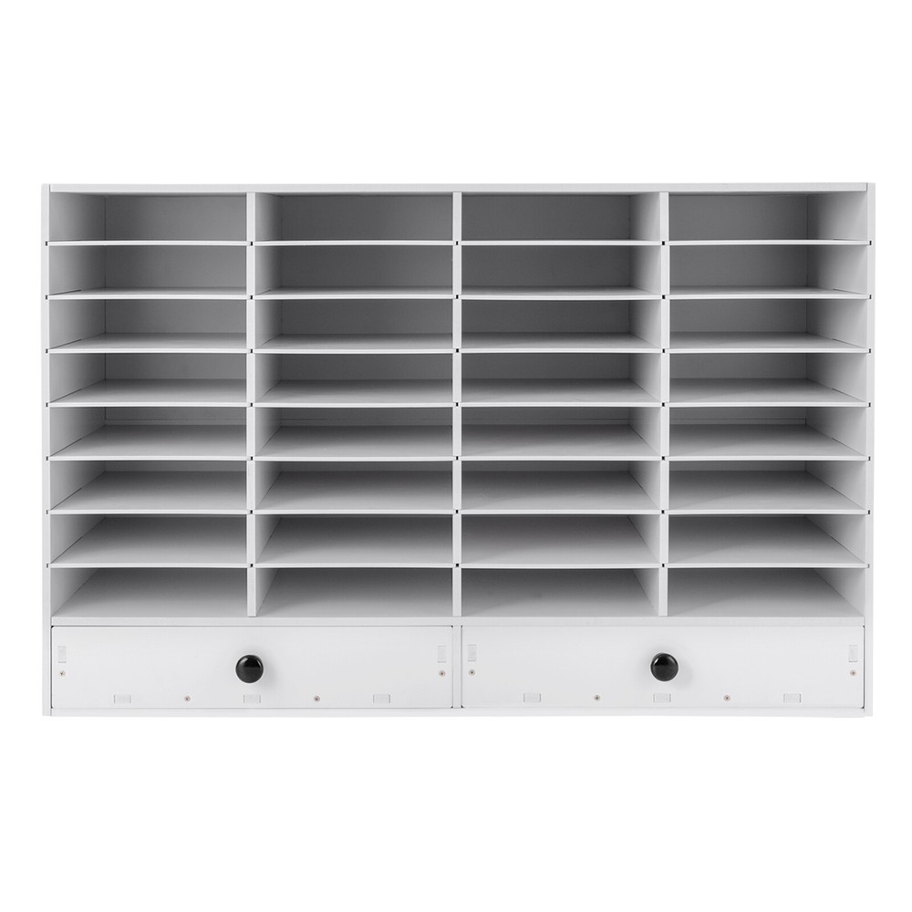 Adjustable Literature Organizer, 32 Compartment with 2 Drawers White NEW