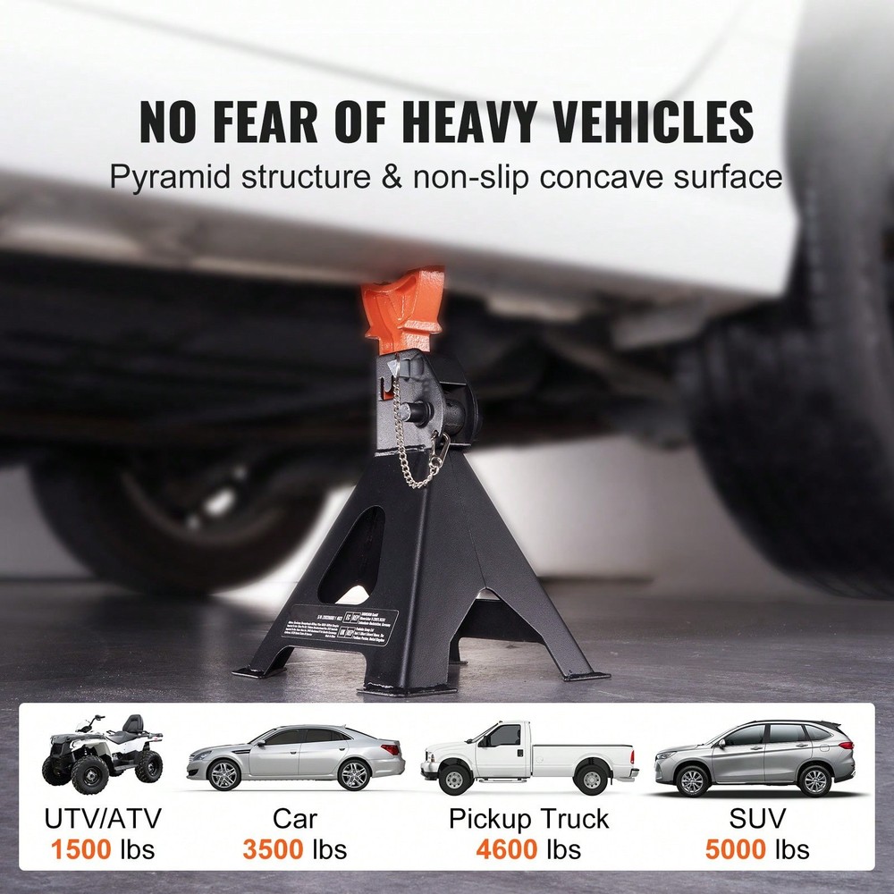 Jack Stands, Double Locking, Adjustable Height,Red,1 Pair