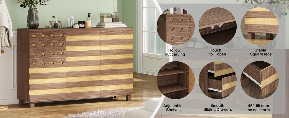 55" Buffet Sideboard w/3 Doors 2 Drawers, Kitchen Storage & Coffee Bar Console