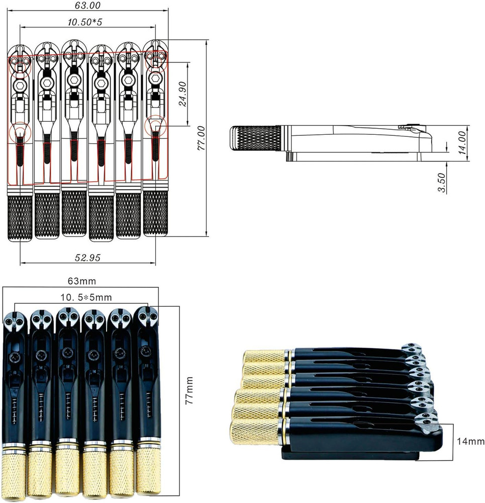 6 String Headless Guitar Bridge Saddles System