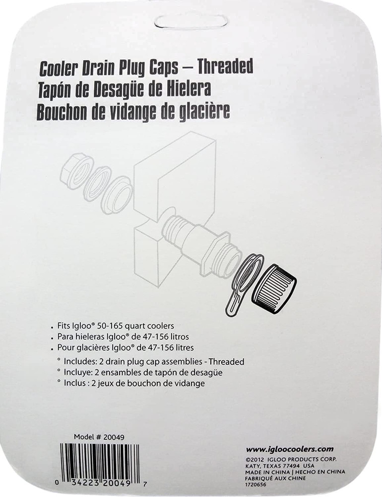 Cooler Threaded Drain Plug Caps with Plastic Tether 20049 White Small