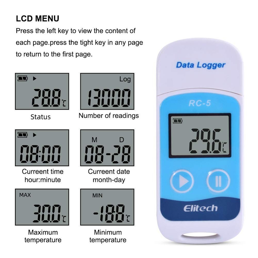 RC5 Mini USB Temperature Data Logger, Temp Recorder Internal Sensor PDF&CSVBer...