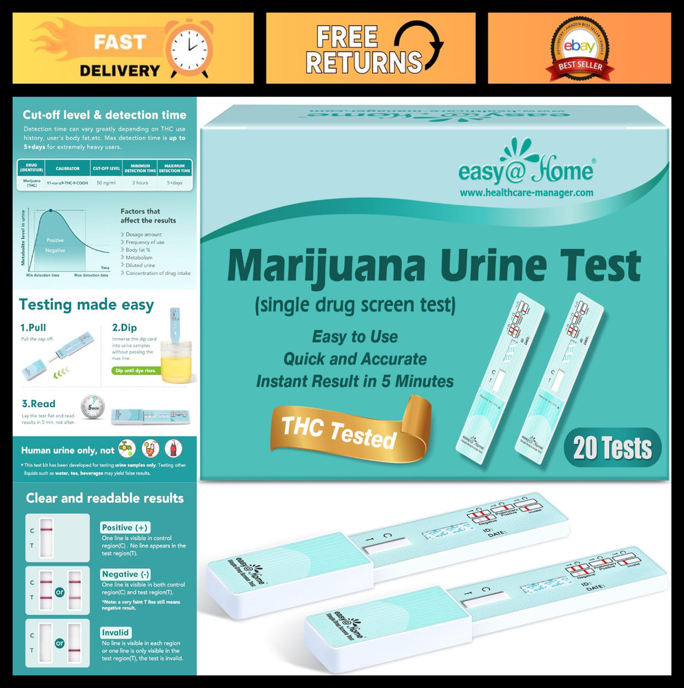 THC Single Panel Drug Test Kit - 20 Pack, Easy Home Testing for Marijuana Use