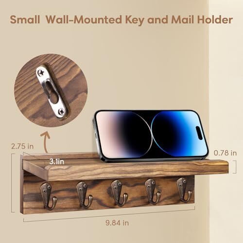 Key and Mail Holder Wall Mounted, Rustic Entryway Rack Organizer, Key, Bag, Mail