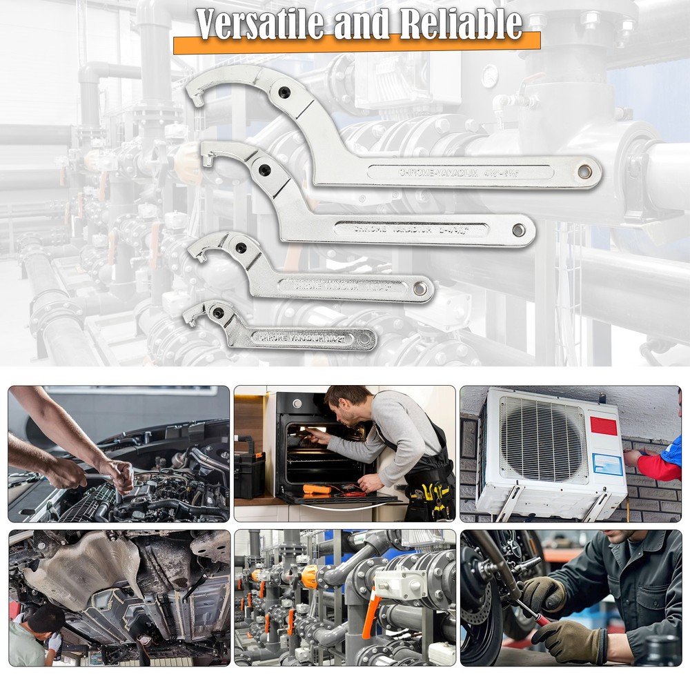4x Adjustable Spanner Hook Wrench for Hydraulic Ram Cylinder Mechanical Machine