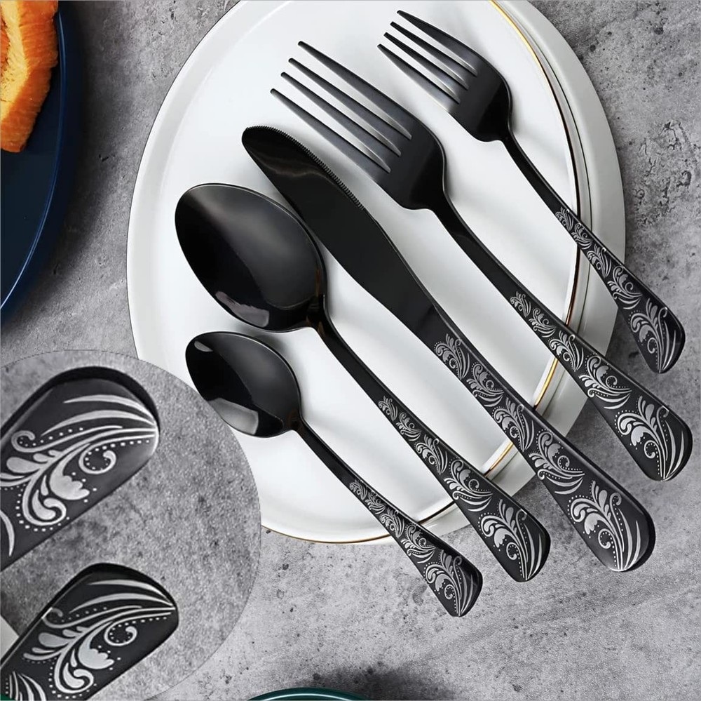 Black Silverware Set, Stainless Steel Flatware Set 30 Pcs for 6, Includes For...