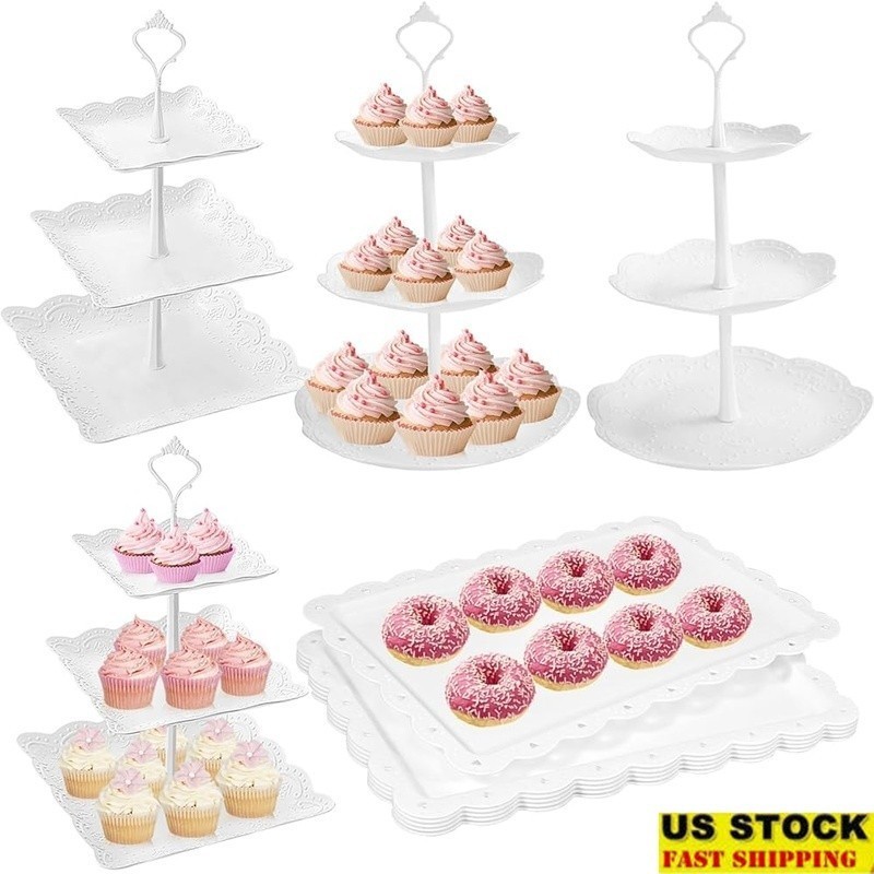 Premium Plastic Dessert Table Display Set Rectangular Reusable Tray Safe Parties