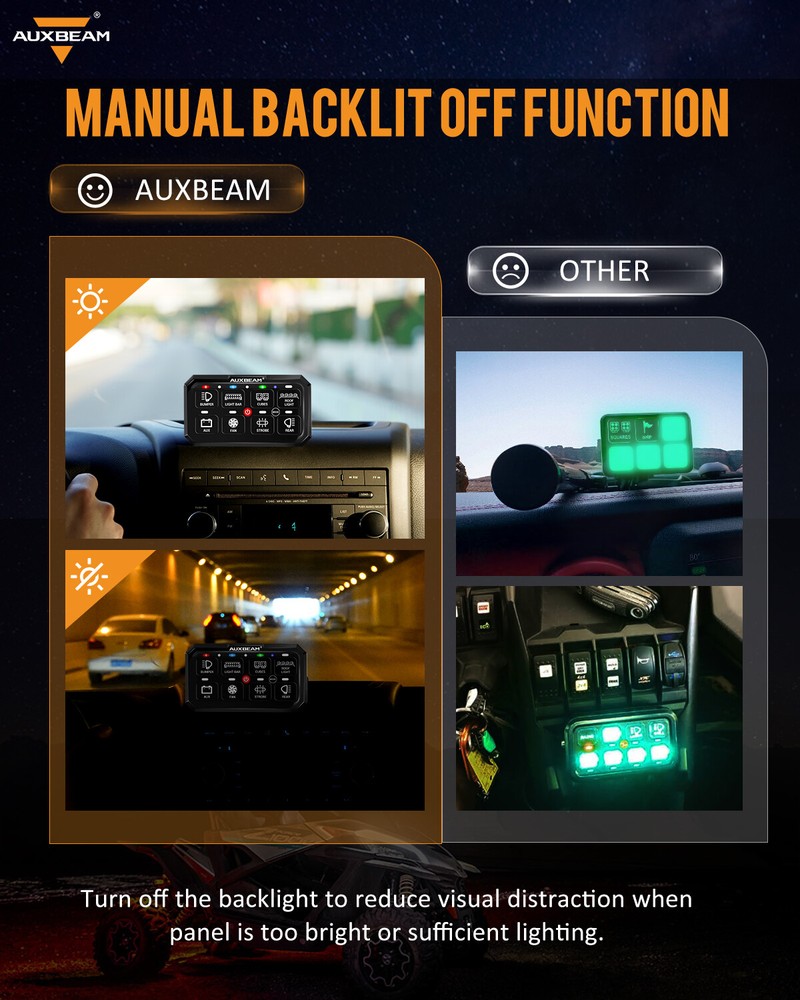 AUXBEAM RB80 RGB 8 Gang Switch Panel ATV UTV 4WD Multifunction System Control XL