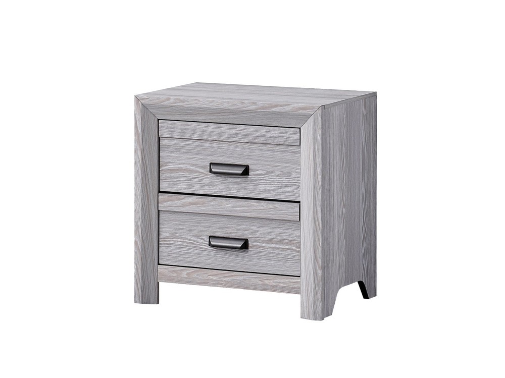 3Pc Rustic Gray Finish Queen Size Upholstered Panel Bed Nightstand Bedroom Set