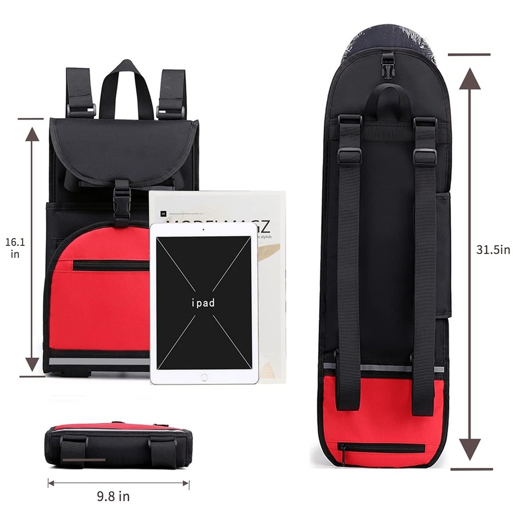 Foldable Skateboard Backpack Bag Carrier with Adjustable Shoulder Straps for ...