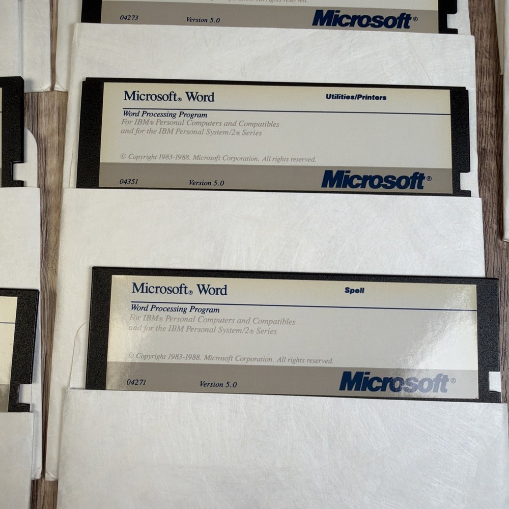 1988 Microsoft Word Processing Program Software 5.0 13 5.25” Floppy Disks