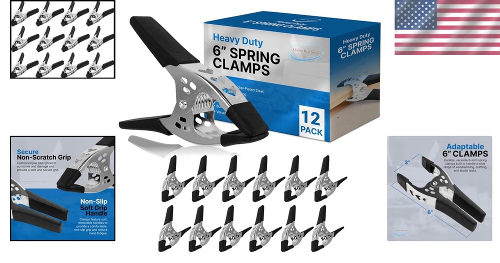 Rust-Resistant Spring Clamps - 3" Jaw, 12 Pack