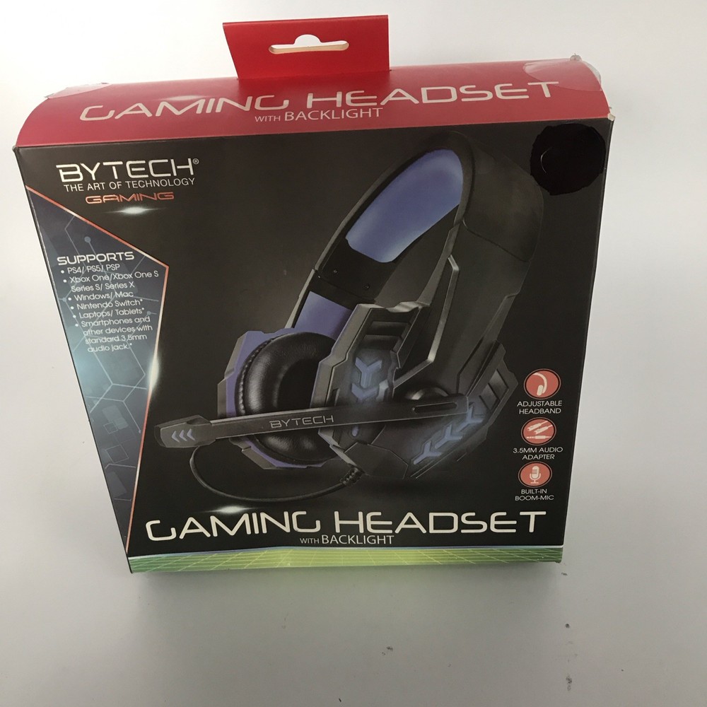 Bytech Gaming Headset Black Blue Backlight Adjustable Headband 3.5mm USB Mic