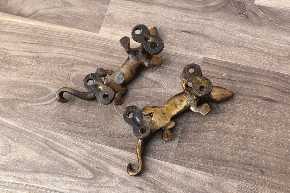 Vintage Brass Door Handle Lizard Heavy Gate Pull Drop Original Handle 2 Pcs