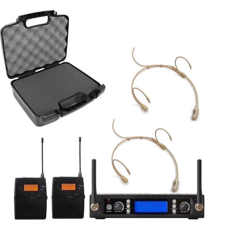 Wireless Microphone System UHF Dual Headphone Mic for Church Singing with Case