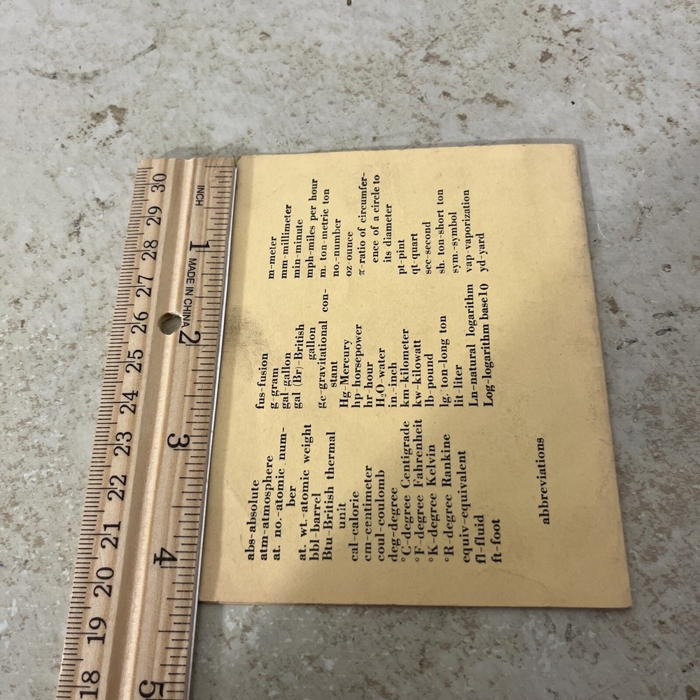 vintage Engineering Conversion Chart & Table of Engineering Constants early