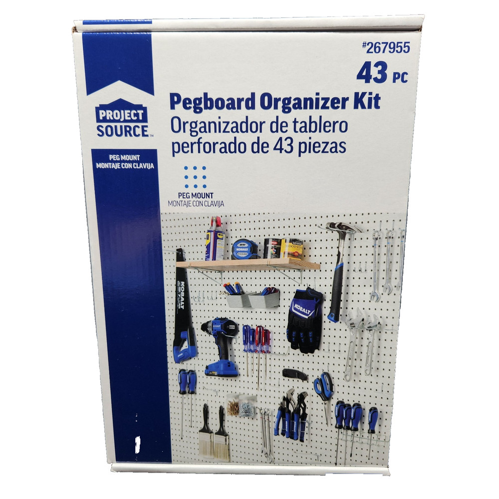 Project Source Pegboard Organizer Kit 43 Pc Tool Storage Hooks Hangers Garage