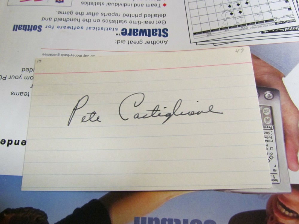 Pete Castiglione autographed index card