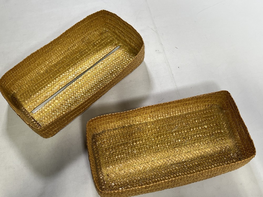 Tan Woven Basket Flat Tissue Box Holder EUC
