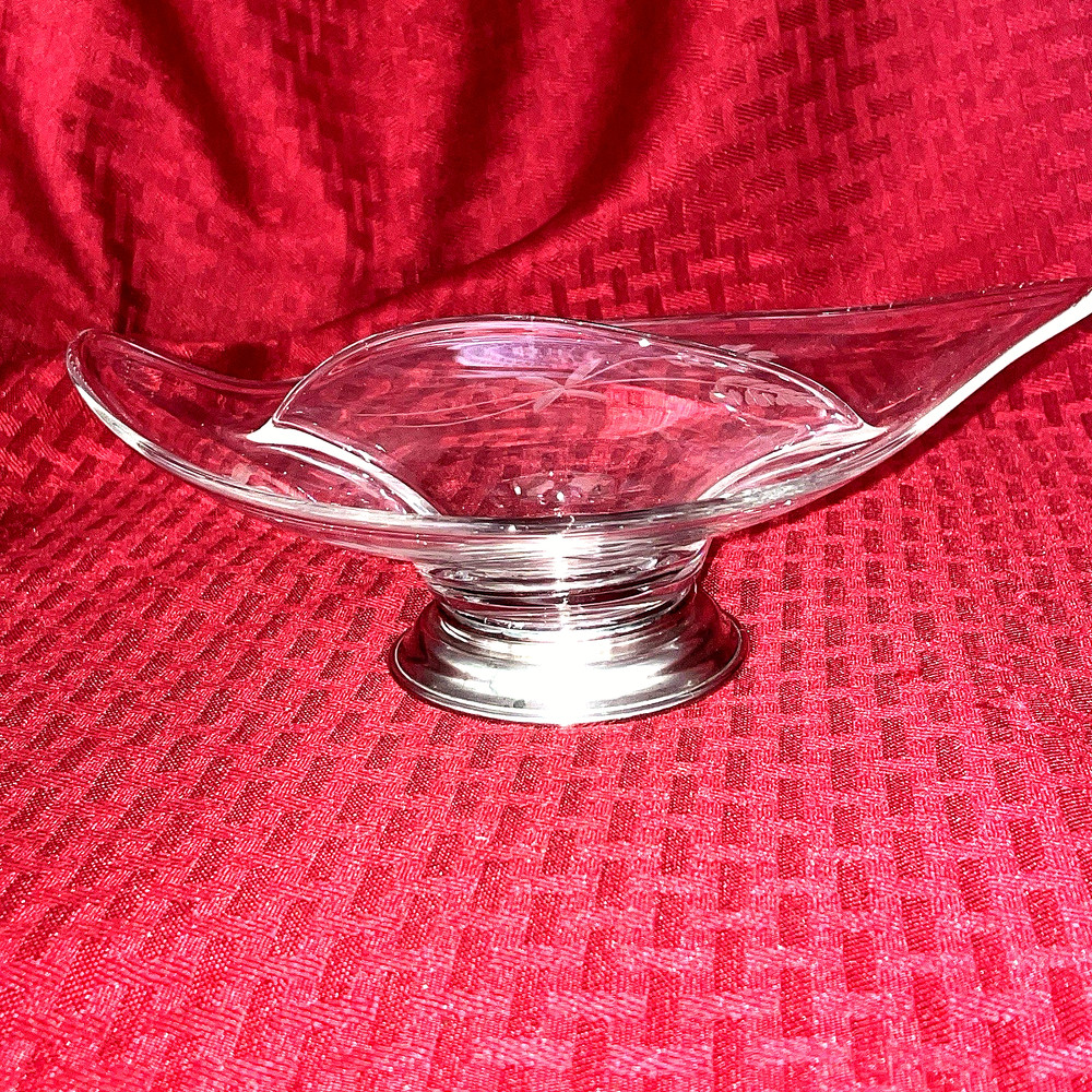 1940'S WALLACE STERLING FOOTED GLASS NUT/CANDY DISH-WHEAT PATTERN 8904