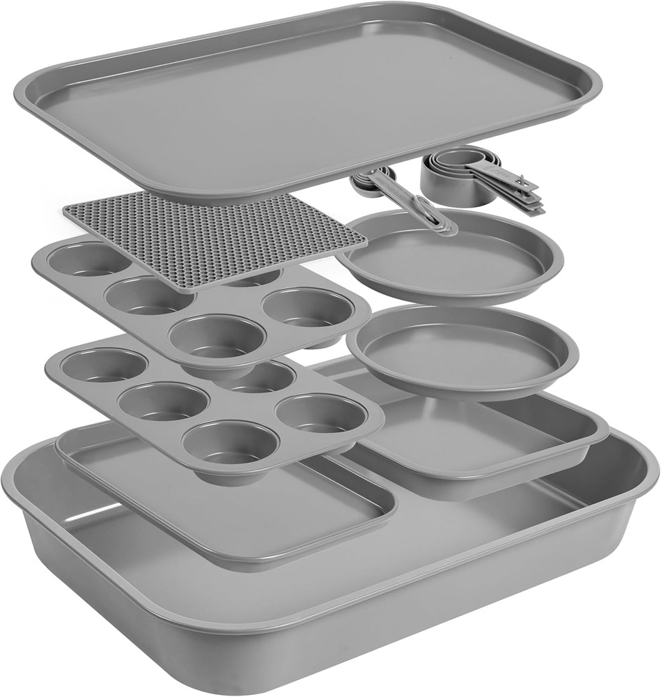 11 Piece Stackable Nonstick Baking Pan Set, Space-Saving Nesting Bakeware, 6-Cup