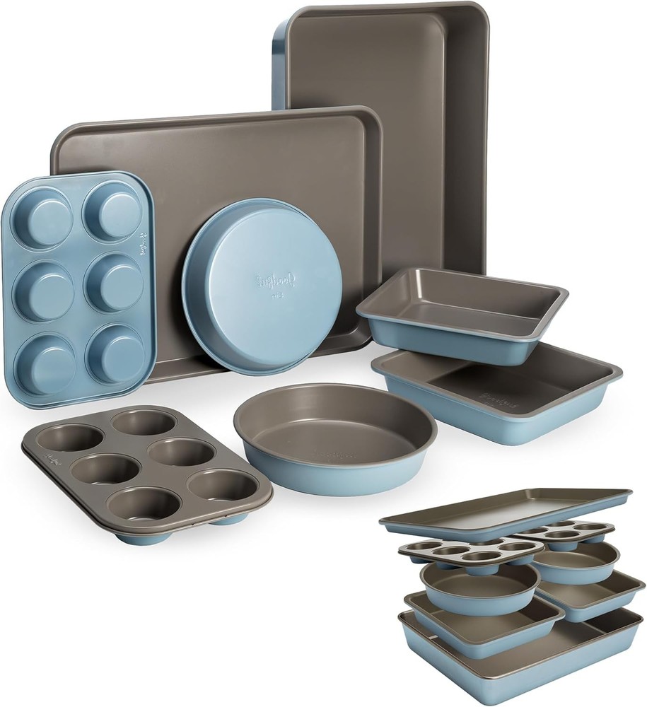 All-In-One Nonstick Bakeware Set Stackable & Space Saving Design includes Round