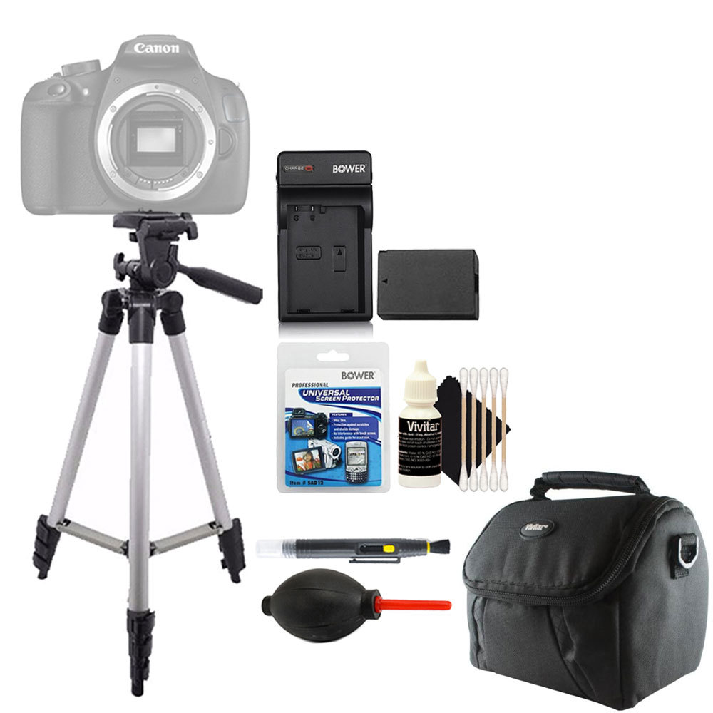 Tall Tripod + Replacement LP-E10 Battery + Screen Protector + Cleaning Kit