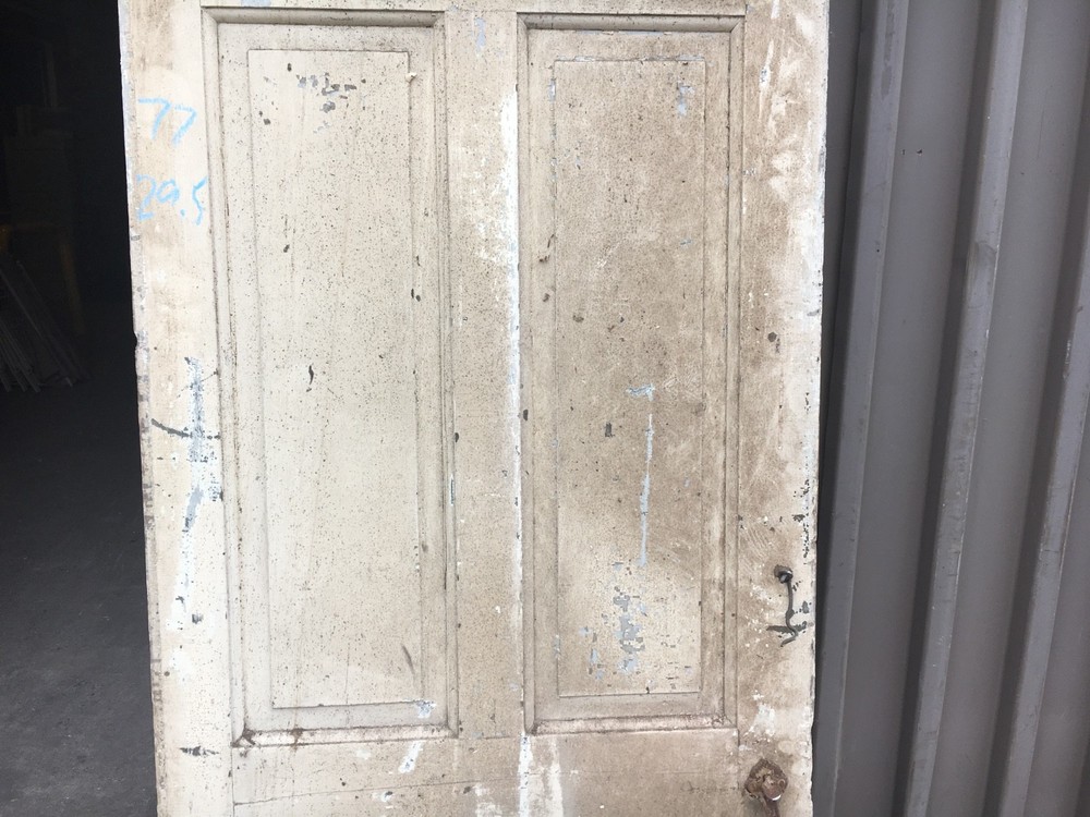 c1830 Raised panel door old crusty paint 77 x 29.5" - Five panel old hardware