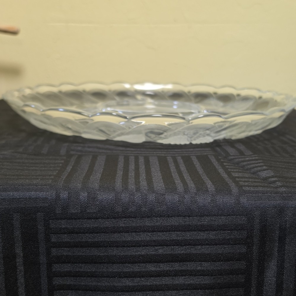 Clear Glass Round Platter with Pressed Fruit Pattern, Decorative Glossy Finish