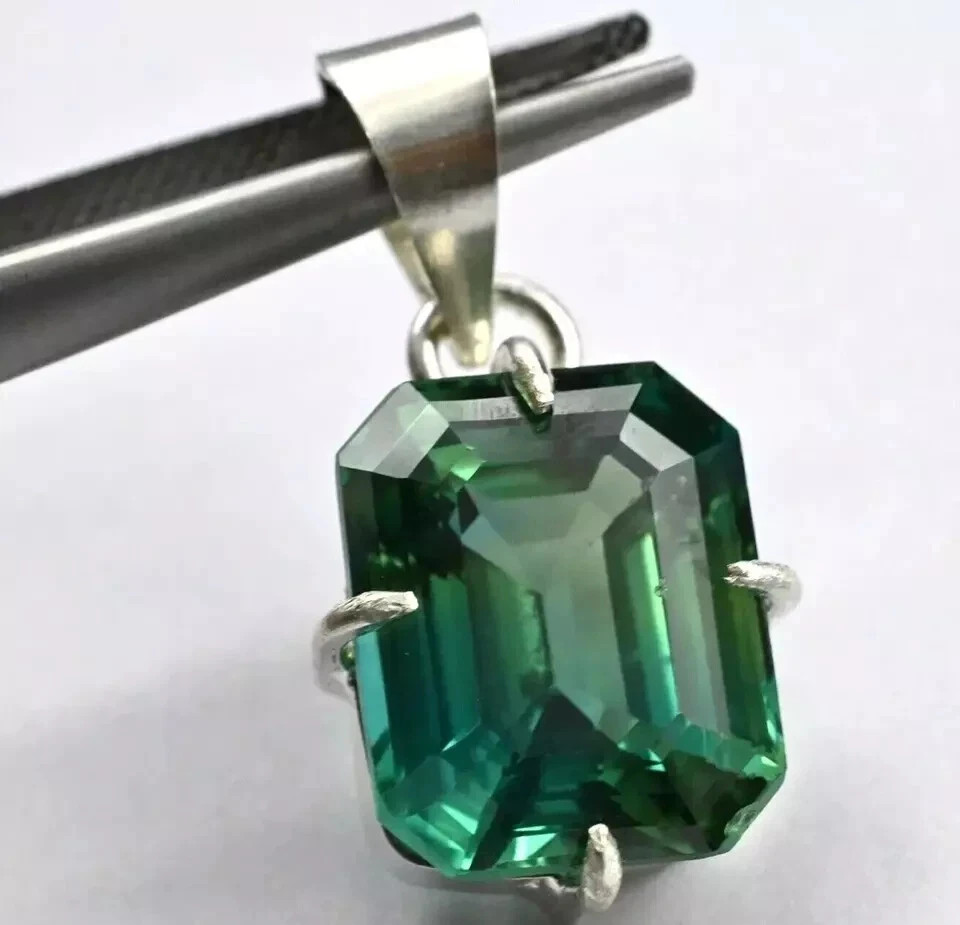 Certified 35.2 Ct+ Natural Emerald 925 Solid Silver Emerald Cut Pendant Gemstone