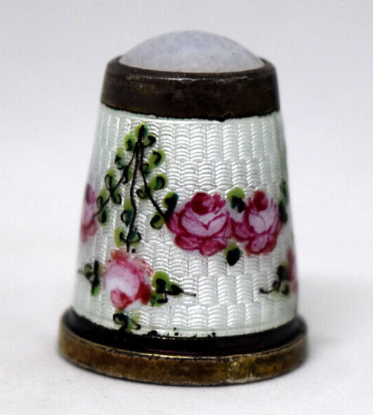 Rare Vintage Norwegian Sterling Silver Enamel Thimble