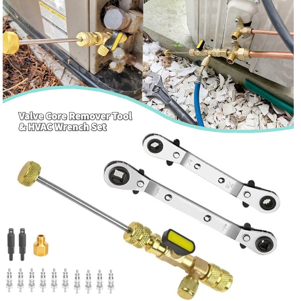 HVAC Tool AC Schrader Valve Core Remover Installer Tool Set 1/4 and 5/16 Port