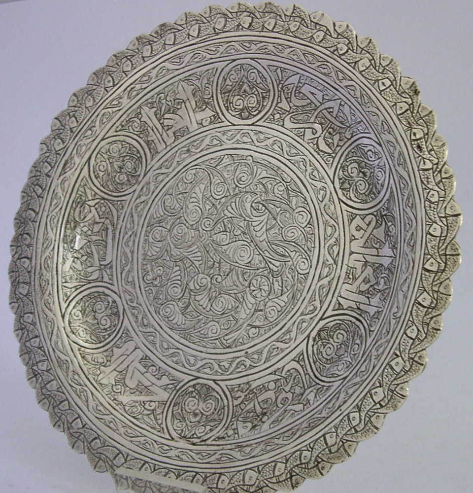 PRETTY 123g EGYPTIAN 900 SOLID SILVER DISH PLATE TRAY c1940s EASTERN ANTIQUE