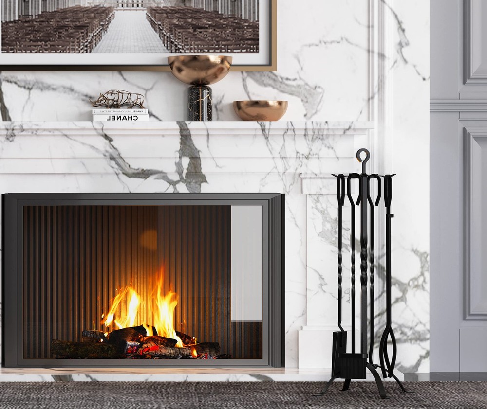 5 Pieces Fireplace Tools Sets Fireplace Accessories Tools Holder with Handles...