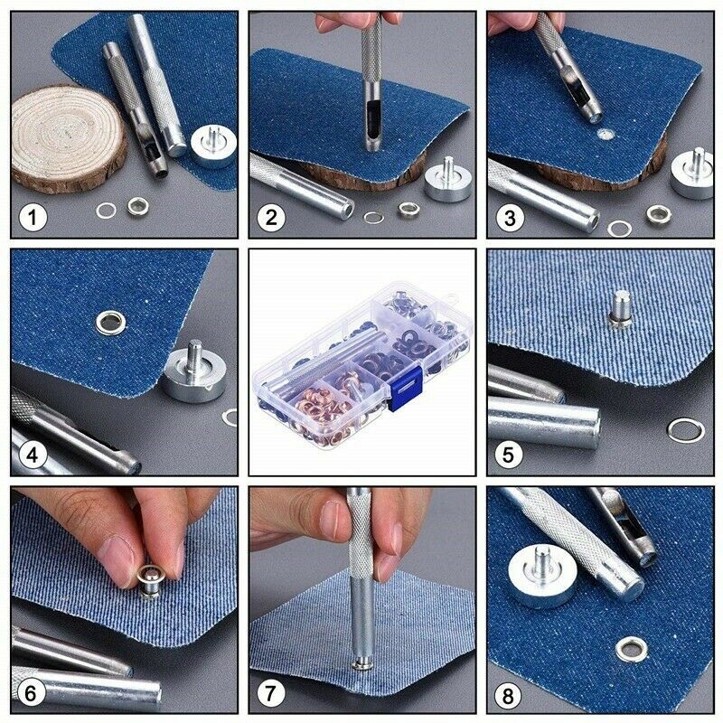 200PCS Eyelets Grommets with Installation Tools Kit Leather Rivet Buckle 6mm