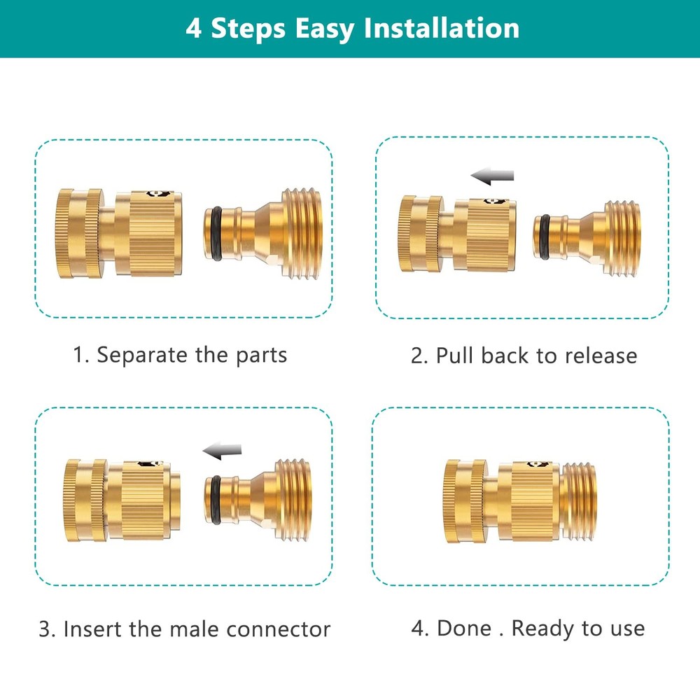FINEST+ Garden Hose Quick Connector, Solid Brass 3/4 Inch Thread Fitting No-L...