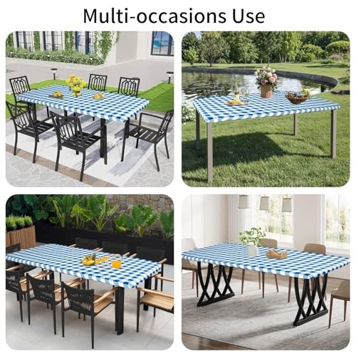 6 Pack Buffalo Rectangle Picnic Table Cloth, Elastic Fitted Vinyl Tablecloths,